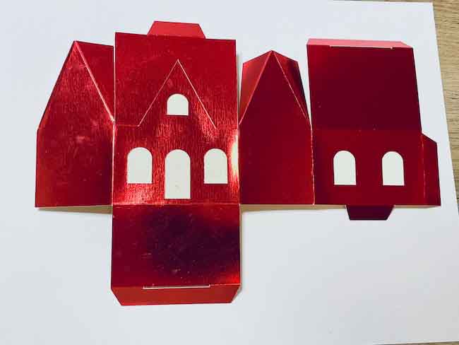 Cut outline of Red foil Christmas Paper Village House No. 1 i