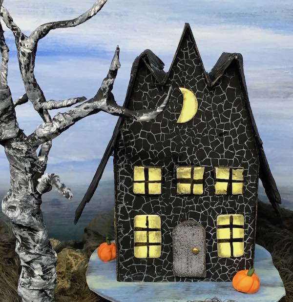 Front view Bat Wing Halloween Paper House No. 8 #halloweenhouse #paperhouse #diyhalloween