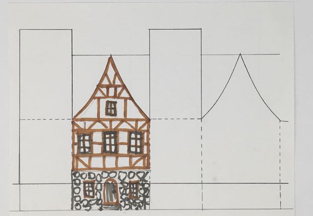 Christmas paper house based on German half-timbered houses #putzhouse #glitterhouse #christmasvillage #papercraft