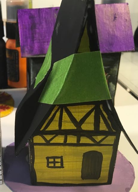 Glue roof on Medieval Haunted Paper house taped