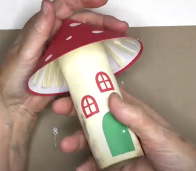 Glue the mushroom cap on