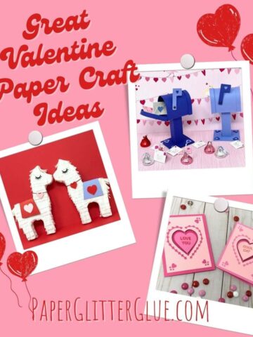 3 photos Valentine crafts on pink background