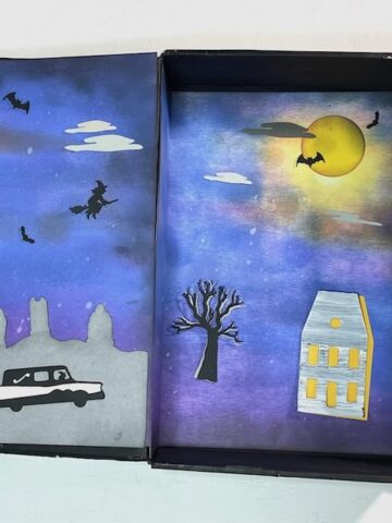 Halloween Book Diorama with dark inky backgrounds