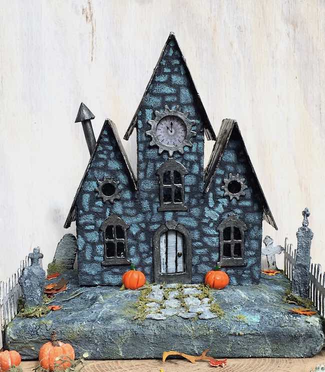 Halloween Paper House stenciled with stone