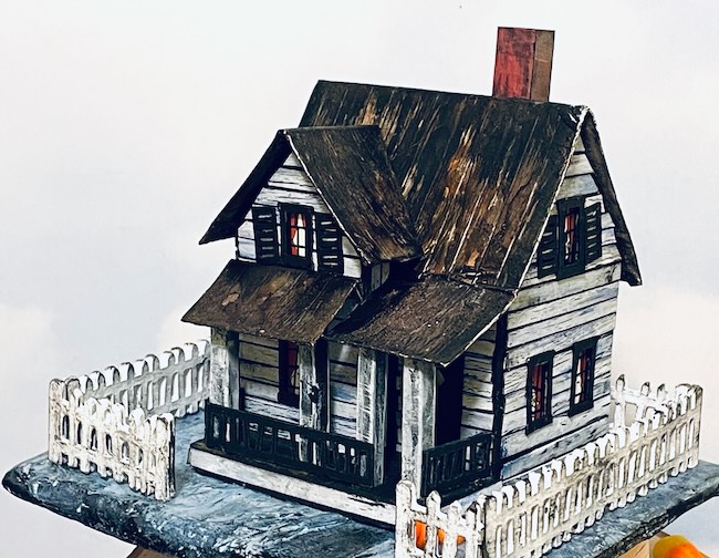Haunted House with porch crackle paint siding