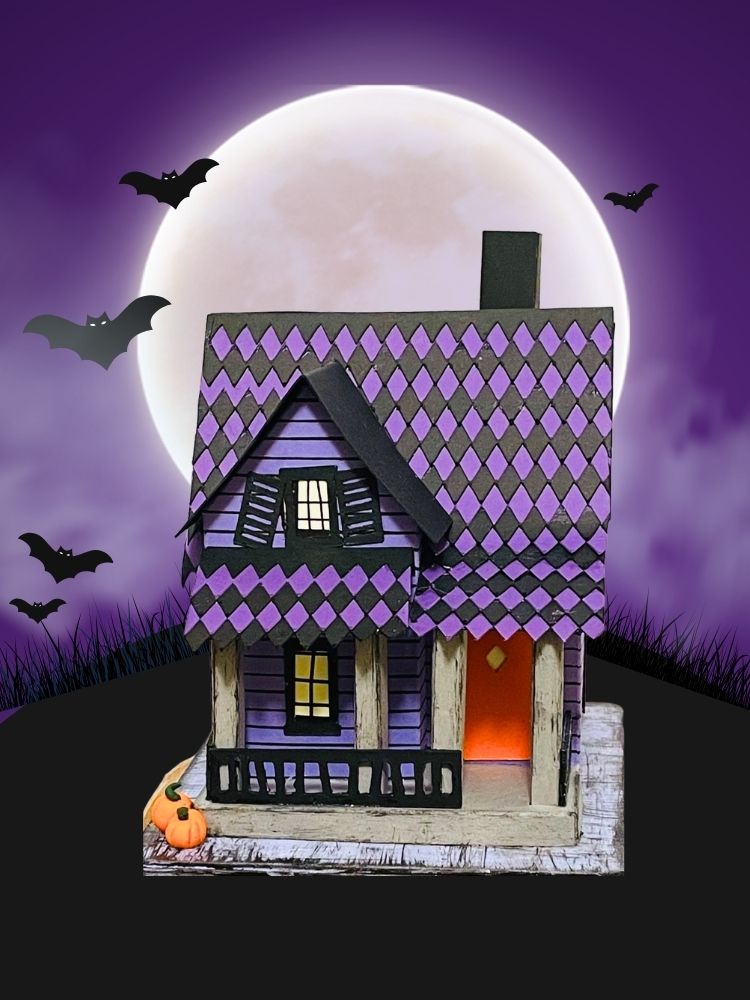 Haunted House with purple sky bright moon