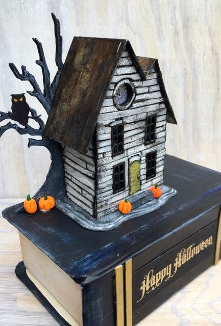 Old Book house - paper house on a cardboard book base #halloween #putzhouse #papercraft