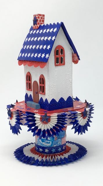 Starry Patriotic House decorated for the Fourth of July #putzhouse #holidaypaperhouse #howtomakeaputzhouse #timholtz