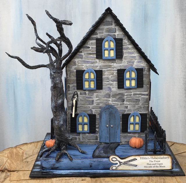 Hilda's Haberdashery - a miniature paper house Halloween decoration