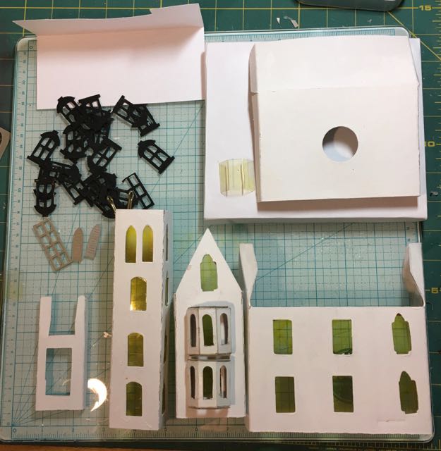 Cardboard for the construction of the Abandoned Italianate Mansion Halloween house, one of my best little houses. #halloweenhouse #putzhouse #halloween #papercraft