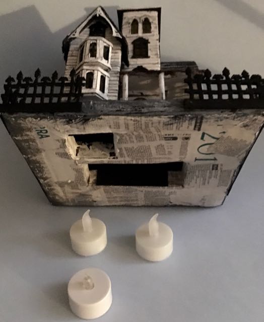 Cardboard base for Halloween house with LED lights