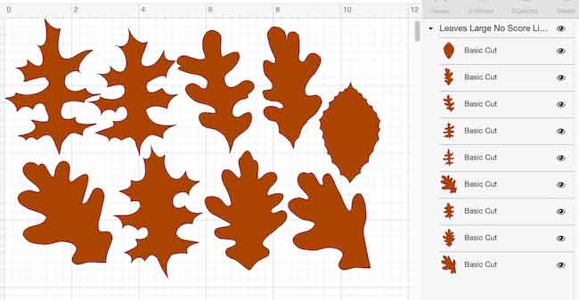 Paper Leaf pattern in Cricut Design Space with no score lines specified