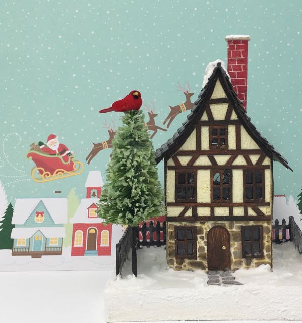 Christmas paper house for a Christmas Village Free pattern to make the German Half-Timbered Paper house #putzhouse #christmasvillage #glitterhouse #papercraft