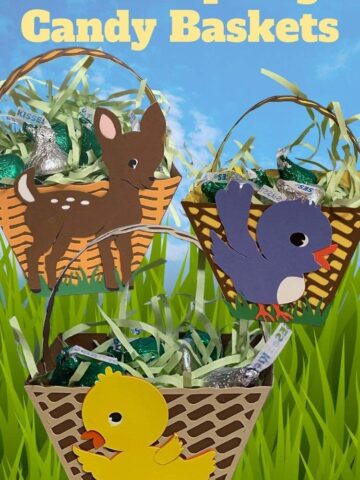 3 candy baskets in green grass