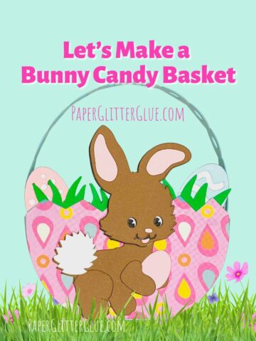 Brown paper bunny in front of Easter basket
