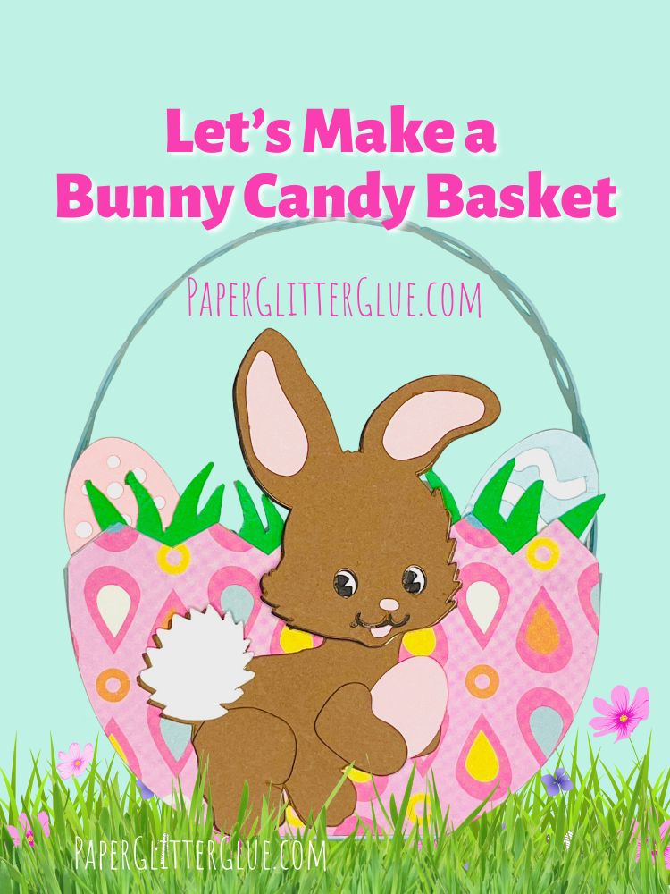 Brown paper bunny in front of Easter basket