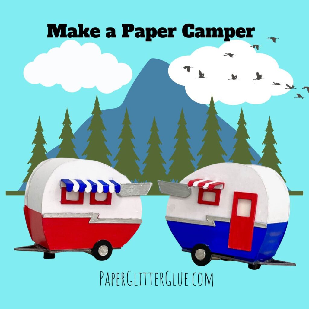 Two paper campers in red, white, and blue colors
