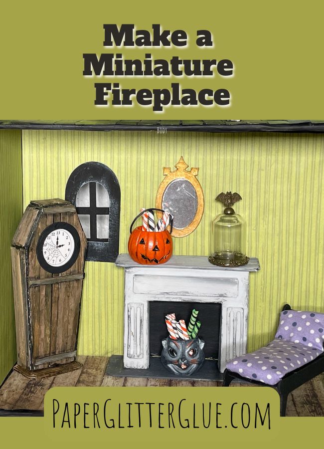 Miniature fireplace in dollhouse