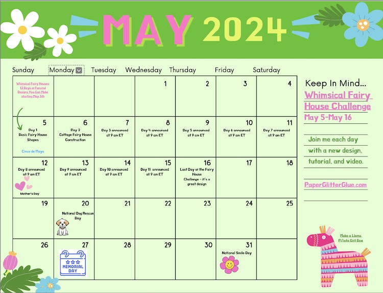 Colorful calendar for May 2024