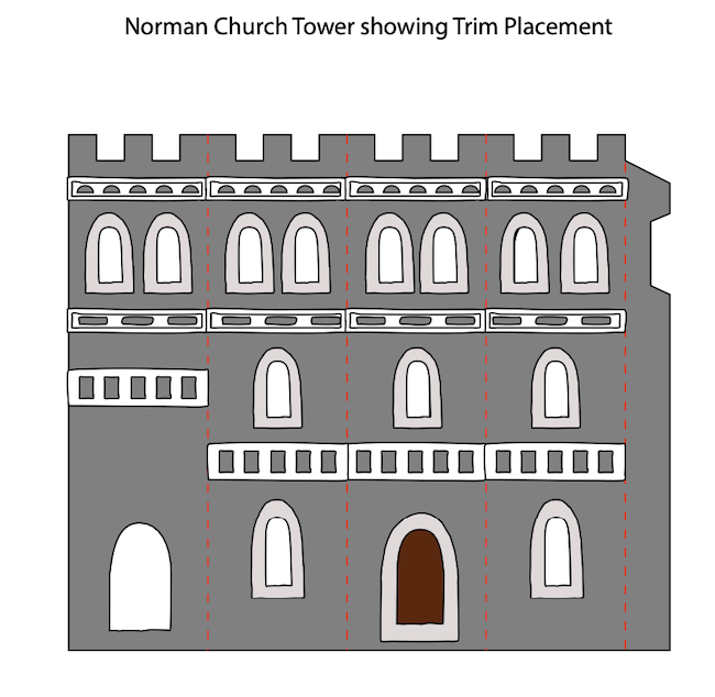 Norman church tower with trim in place