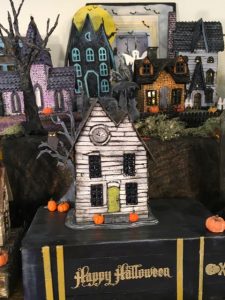 Halloween paper houses made for Habitat Fundraiser #halloweenvillage #putzhouse #glitterhouse #papercraft