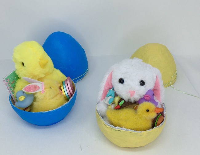 Paper Mache Surprise egg with stuffed toys