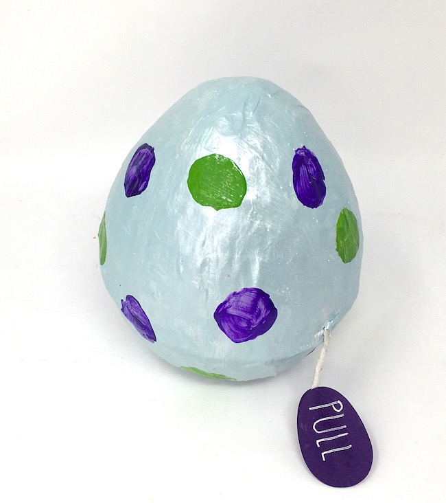 Paper mache Surprise Easter egg with bunny inside