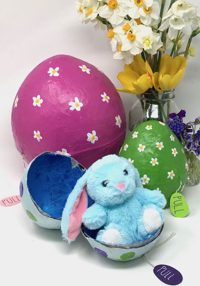 Paper mache eggs with surprises inside