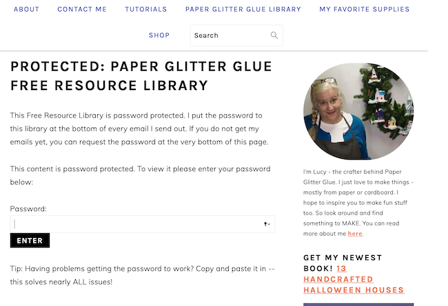 Password page for Paper Glitter Glue library