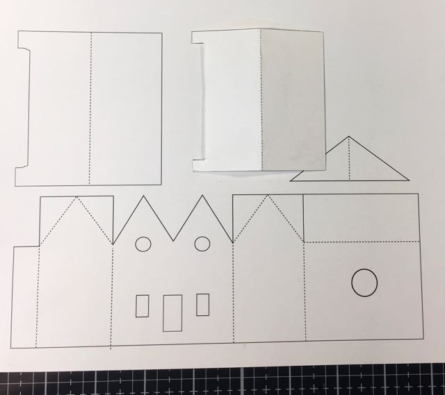 Printable putz house pattern showing how I changed the roof piece