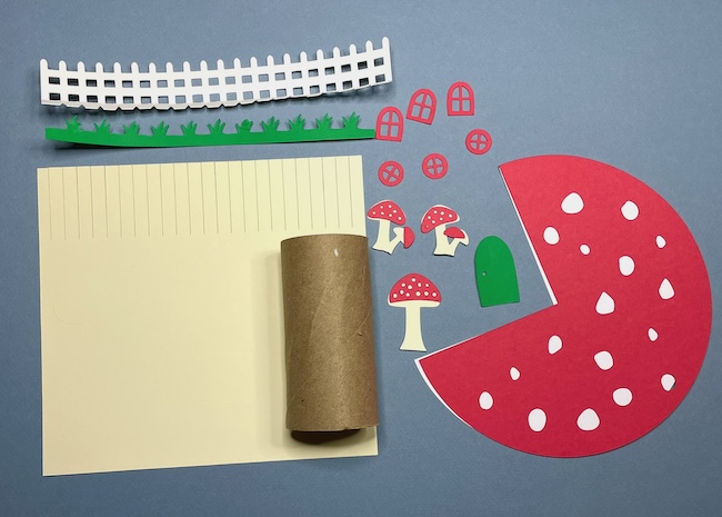 card stock pieces to construct a mushroom house