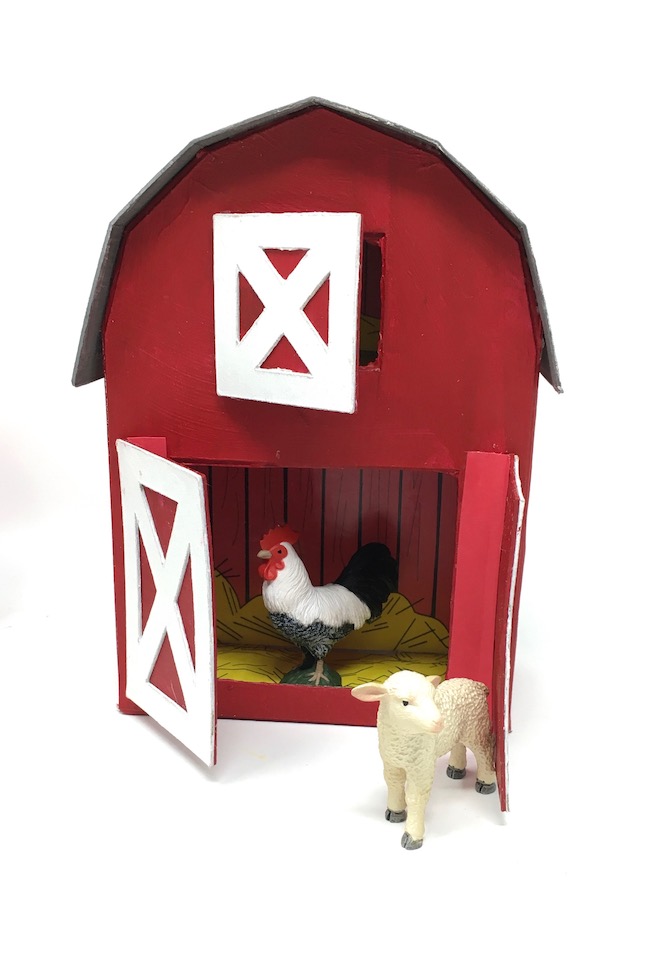 Recycle box into a fun barn for kids play
