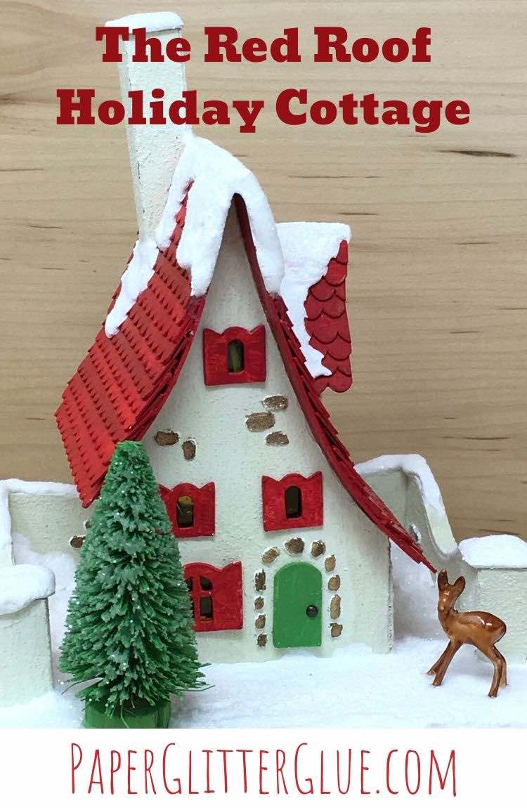 Red Roof Holiday Cottage Paper House for Christmas Decor