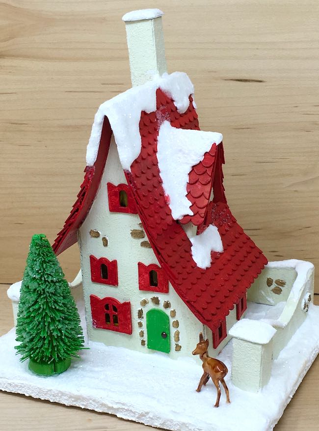 Red Roof Holiday Cottage paper house with deer and tree