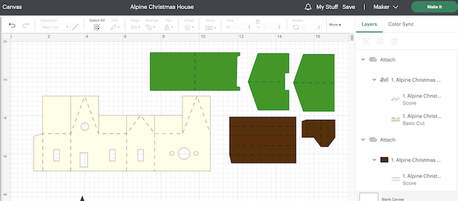 Score lines in Cricut Design Space Alpine Christmas House