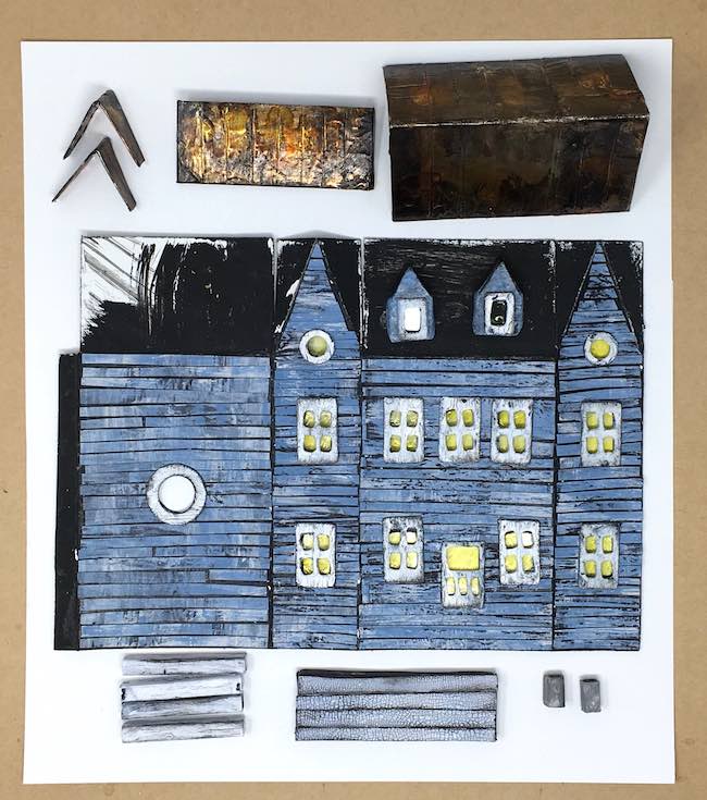 Sea Mist Sea-Worn Beach House Putz house paper and cardboard components