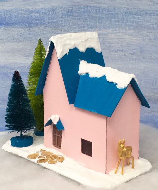 Side view of Christmas Putz House No. 4 |printable pattern| tutorial