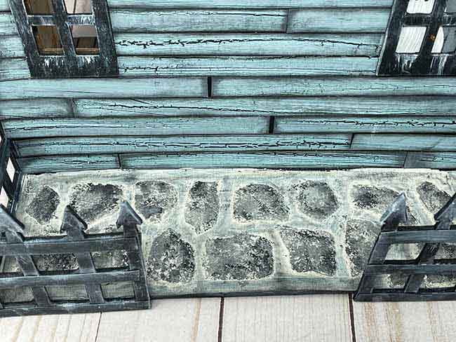 Stone stencil patio on dollhouse