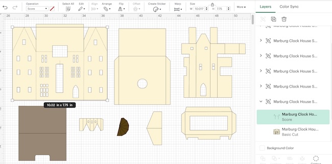 Structural pieces for Town Hall in Cricut Design Space