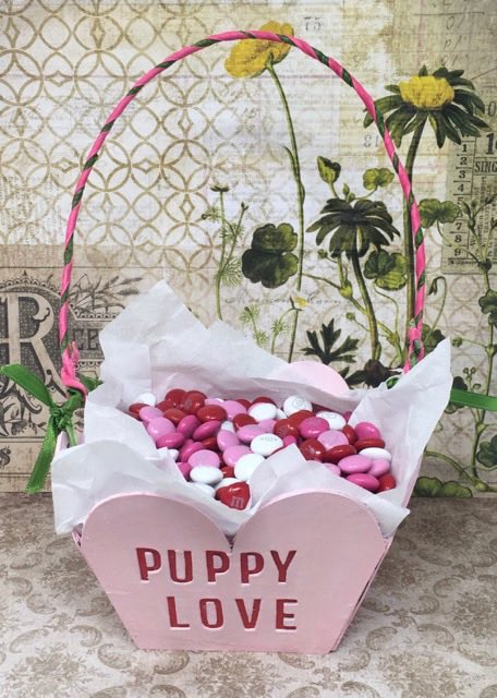 Sweetheart Candy Basket DIY pattern finished with candies