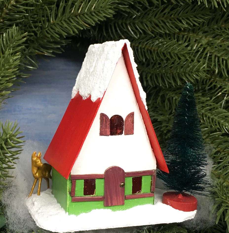 Swiss Chalet Miniature Christmas Putz house printable template and directions to make your own little house