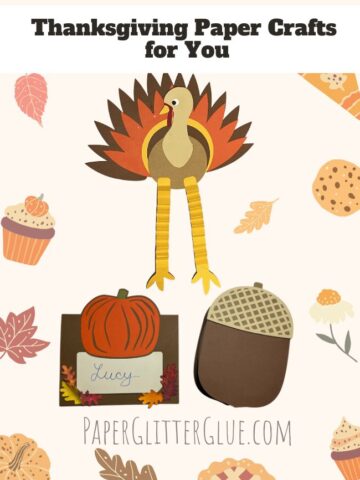 3 papercrafts - turkey, acorn box, pumpkin place card