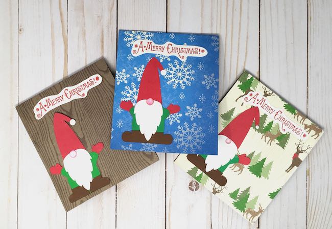 Three gnome pop-up cards