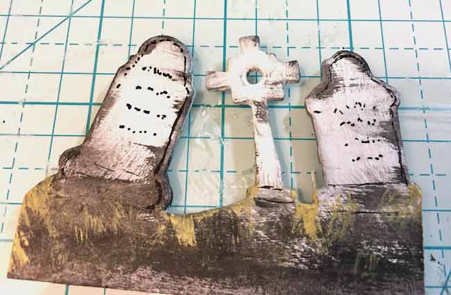 Distressed cardboard tombstones for Halloween house