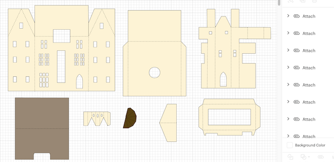 Town Hall pieces with score lines attached in Cricut Design Space