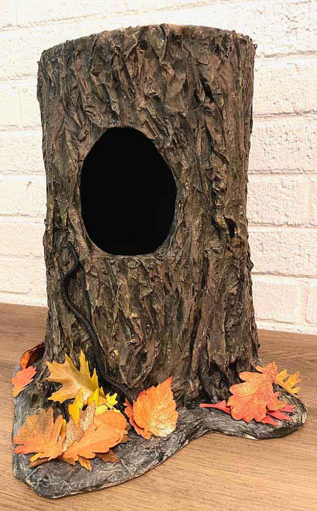 Tree Stump Candy Bowl with paper leaves