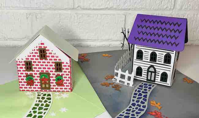 Pop-up card with brick and house with siding