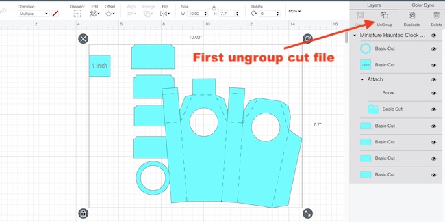 Ungroup file in Cricut Design Space