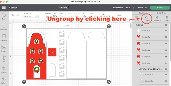 Ungroup the design in Cricut Design Space