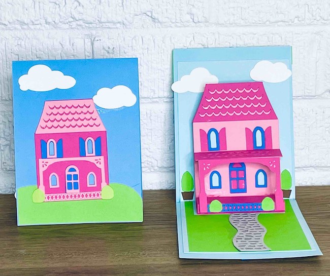 Pink Victorian-house-pop-up-card